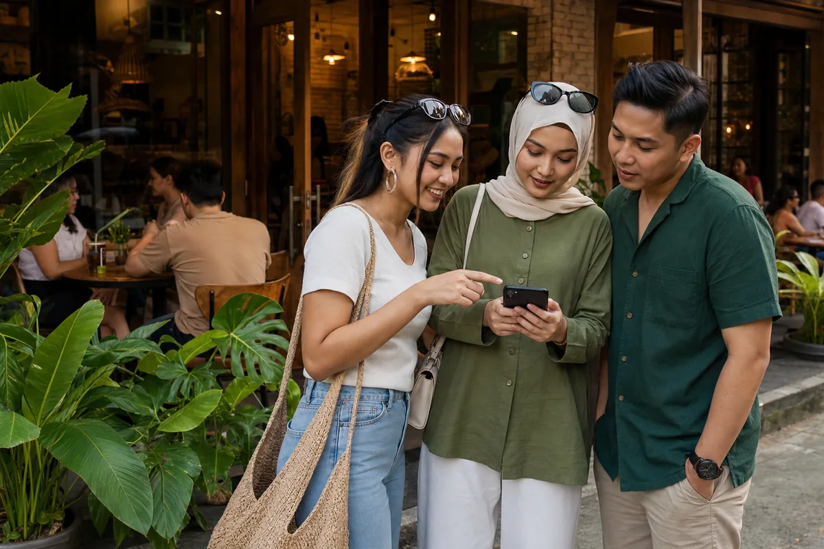 Petaling Jaya diners comparing cafe information on a phone