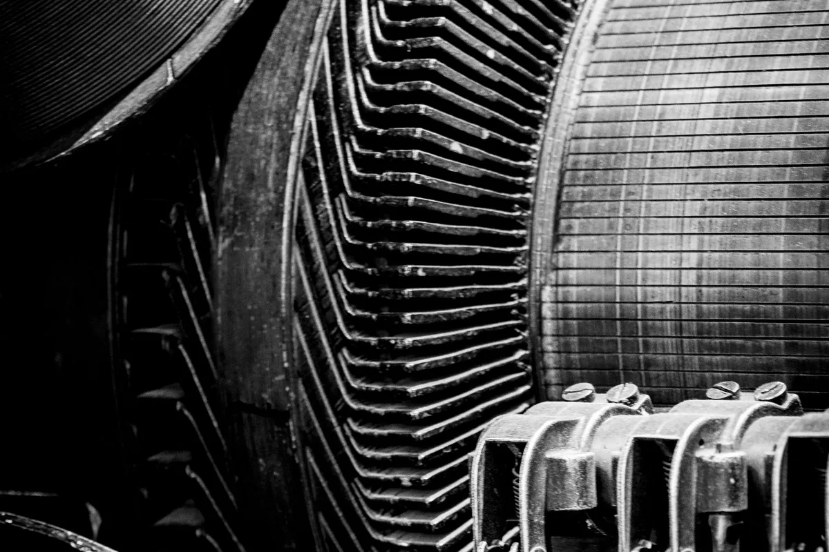 Close-up of precision industrial machinery components